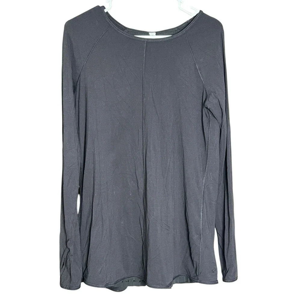Lululemon Making Moves Long Sleeve Top‎ Size 8 Black Pleated Back Rulu - Picture 2 of 9